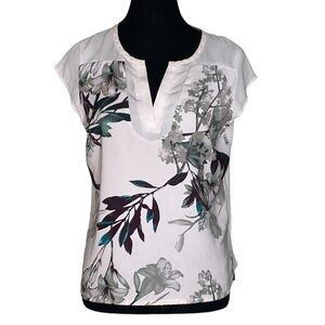RW&CO Cap Short Sleeve Top Shirt Blouse Floral Sheer V Neck Chiffon Size Medium
